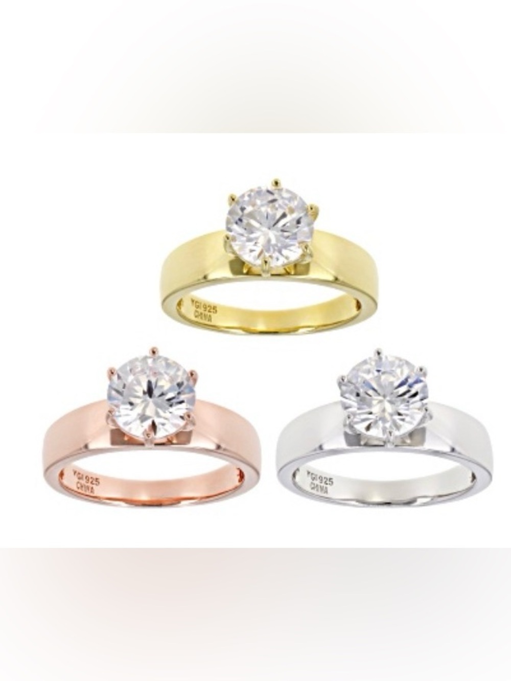 NWOT JTV SET OF 3 BELLA LUCE CZ DIAMOND RINGS- Rose Gold, Silver, Gold, size 9